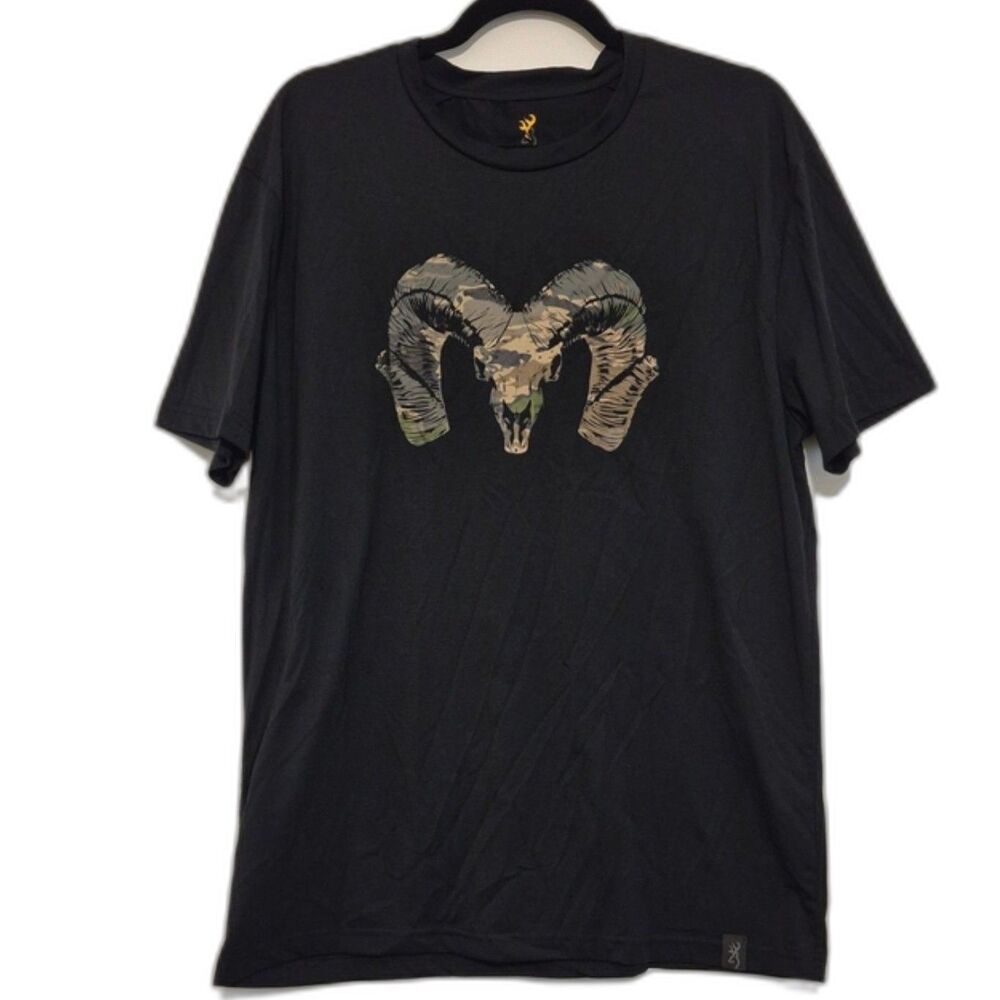 Browning Performance Camp Shirt Mens XL Black Camo Ram Bighorn Hunting Quick Dry